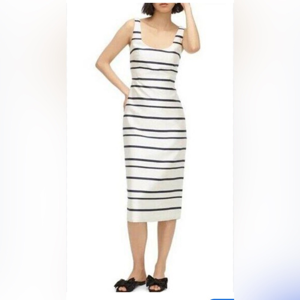 J. Crew Jacquard Stripe Midi Dress Scoop Neck Navy & Ivory-white Dress Size 6